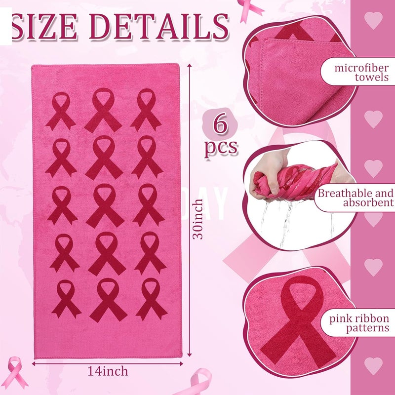 Cotwinter Breast Cancer Awareness Gift Towels Pink Ribbon Sport Towels for Golf Football Sport Team 30" x 14" Microfiber Gifts Bulk for Breast Cancer Procession Fundraising Decoration Supplies(6 Pcs) - Image 3